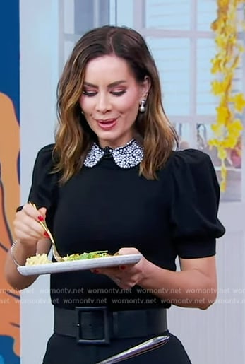 Rebecca's black embellished collar top on Good Morning America