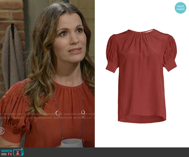 Rebecca Taylor Silk Short-Sleeve Blouse worn by Chelsea Lawson (Melissa Claire Egan) on The Young and the Restless