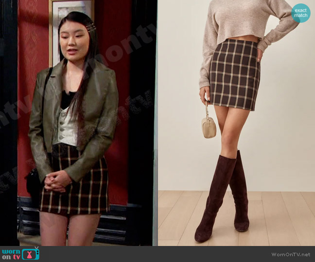 Reformation Suzie Skirt worn by Wendy Shin (Victoria Grace) on Days of our Lives