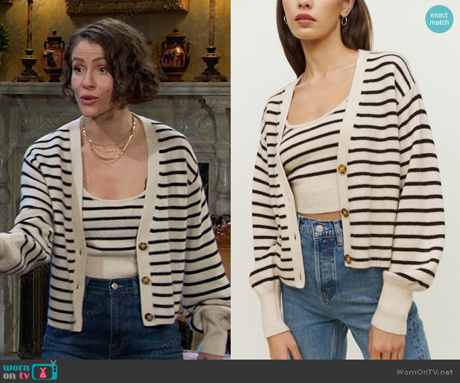 Reformation Varenne Cashmere Tank And Cardi Set worn by Sarah Horton (Linsey Godfrey) on Days of our Lives