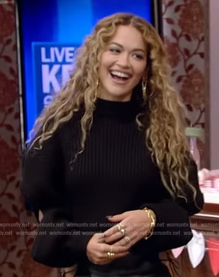 Rita Ora's black cutout sweater on Live with Kelly and Ryan