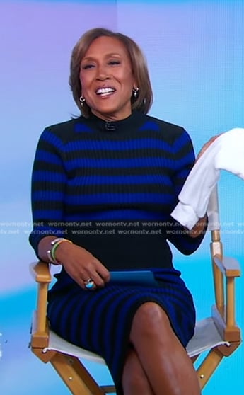 Robin's blue and black striped ribbed dress on Good Morning America