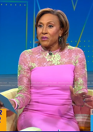 WornOnTV: Robin’s pink floral lace panel dress on Good Morning America ...