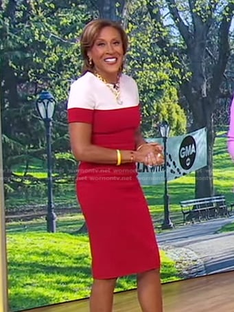 Robin’s red and white colorblock dress on Good Morning America