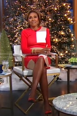 Robin’s red colorblock knit dress on Good Morning America