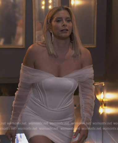 Robyn's white sheer lace corset dress on The Real Housewives of Potomac