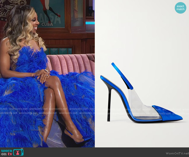 Saint Laurent Chica Slingback Pumps In Tpu And Satin Crepe worn by Candiace Dillard Bassett on The Real Housewives of Potomac