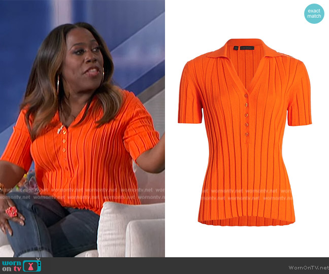 Saks Fifth Avenue Collection Rib Knit Polo Top worn by Sheryl Underwood on The Talk