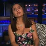 Salma Heyek’s green floral print dress on Access Hollywood