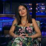 Salma Hayek’s green floral print dress on E! News
