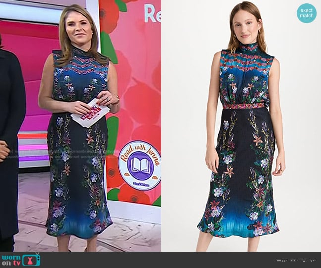 Saloni Fleur Midi Dress in Sakura Falls Plmt worn by Jenna Bush Hager on Today