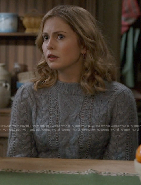 Claire's blue cable knit sweater on Ghosts