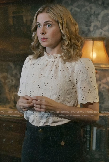 Sam’s white eyelet top on Ghosts