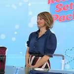 Samantha Brown’s puff sleeve denim top and chevron skirt on Today