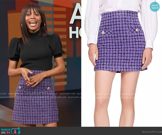 Sandro Clarinette Tweed Mini Skirt worn by Zuri Hall on Access Hollywood