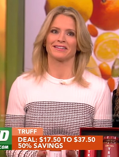 Sara’s white ribbed striped sweater on The View