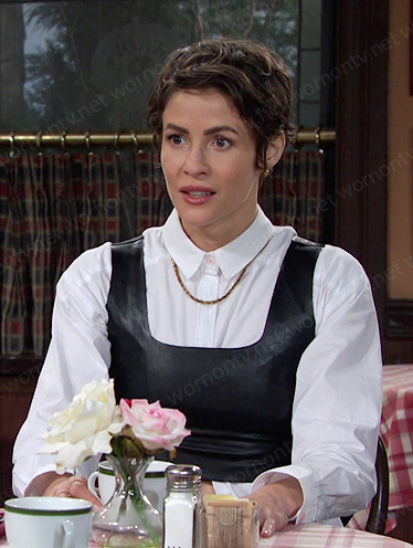 Sarah's black cropped leather top on Days of our Lives