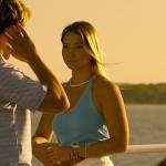 Sarah’s blue knit halter top and white denim shorts on Outer Banks