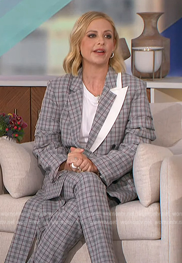 Sarah Michelle’s gray plaid blazer and pants on The Talk