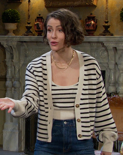 Sarah's Striped knit cami and cardigan on Days of our Lives
