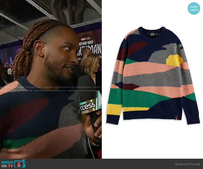 Sctch & Soda Colorblocked Jacquard Sweater worn by Scott Evans on Access Hollywood