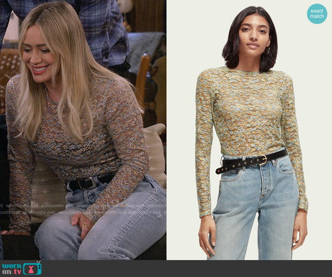 Scotch & Soda Printed Slim Fit Sheer Lace Top worn by Sophie (Hilary Duff) on How I Met Your Father