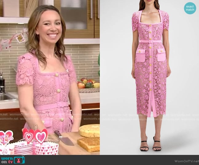 Self Portrait Giupure Lace Button-Front Midi Dress worn by Shannon Doherty on Live with Kelly and Ryan