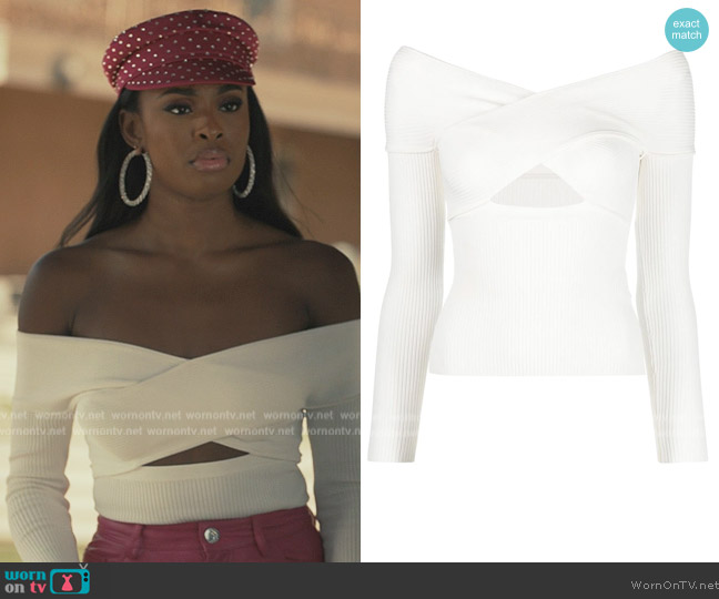 Self Portrait Cut-out Off-Shoulder Top worn by Hilary Banks (Coco Jones) on Bel-Air