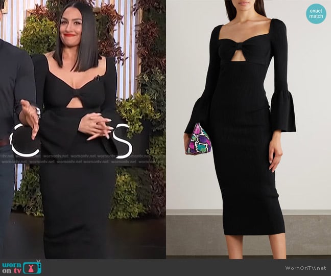 Self Portrait Cutout Ribbed-Knit Midi Dress worn by Nikki Bella on Access Hollywood