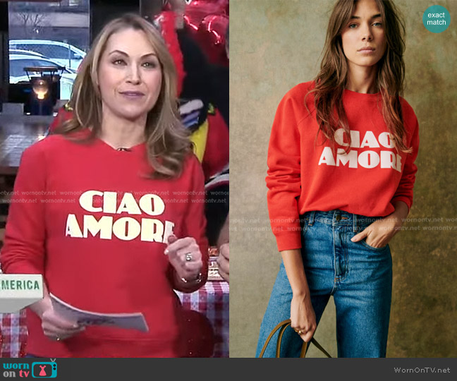 Sezane Ciao Amore Sweatshirt worn by Lori Bergamotto on Good Morning America