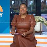 Sheinelle’s brown puff sleeve leather dress on Today
