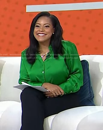 Sheinelle’s green button down satin shirt on Today