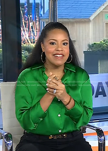 Sheinelle’s green button down satin shirt on Today