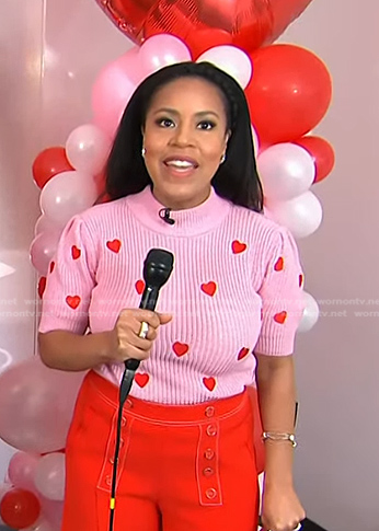 Sheinelle’s pink heart sweater on Today
