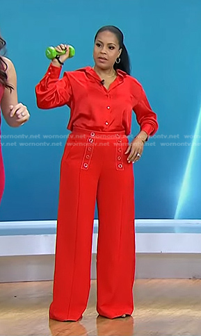 Sheinelle’s red satin shirt and wide-leg pants on Today