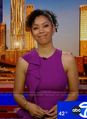 WornOnTV: Shirleen Allicot’s purple ruffle jumpsuit on Good Morning ...