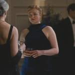 Shiv’s blue velvet maxi dress on Succession