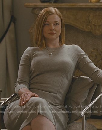 Shiv’s gray long sleeve midi dress on Succession