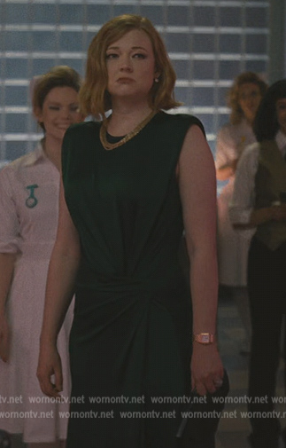 Shiv's green tie waist dress on Succession