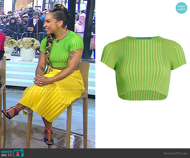 Simon Miller Cycclone Rib Baby Crop T-Shirt worn by Robin Arzon on Today