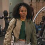 Simone’s green two-tone bomber jacket on All American Homecoming