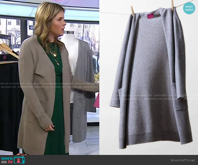 State Cashmere The Open Front Long Cardigan with Pockets worn by Jenna Bush Hager on Today