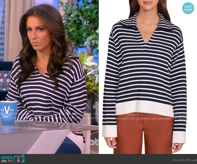 Staud Linden Striped V Neck Sweater worn by Alyssa Farah Griffin on The View