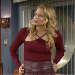Summer’s cutout top and burgundy leather pencil skirt on The Young and the Restless