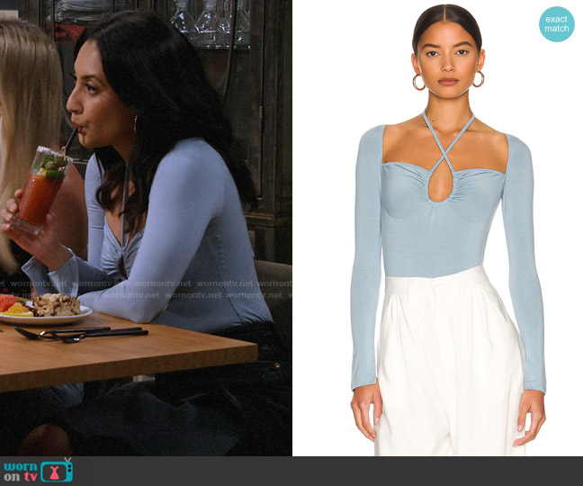 Superdown Storme Bodysuit in Dusty Blue worn by Valentina (Francia Raisa) on How I Met Your Father
