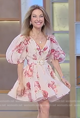 Susan Lucci’s pink floral belted mini dress on Tamron Hall Show