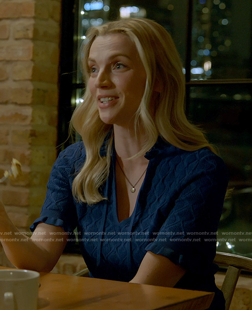 Sylvie's blue knit top on Chicago Fire