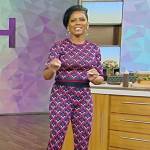 Tamron’s purple printed knit top and pants on Tamron Hall Show