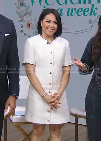 Stephanie’s white button down tweed dress on Good Morning America
