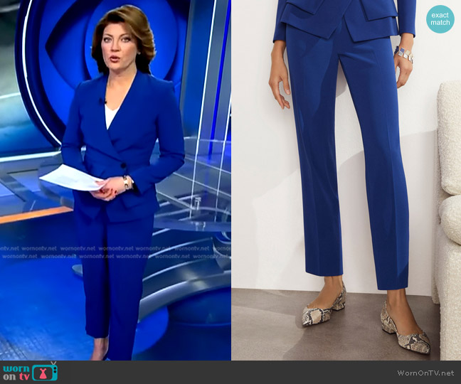 WornOnTV: Norah’s blue collarless blazer and pants on CBS Evening News ...
